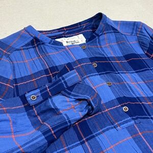 Holding Horses Anthropologie Blue Orange Plaid Halfpenny Tunic Shirt Women XS